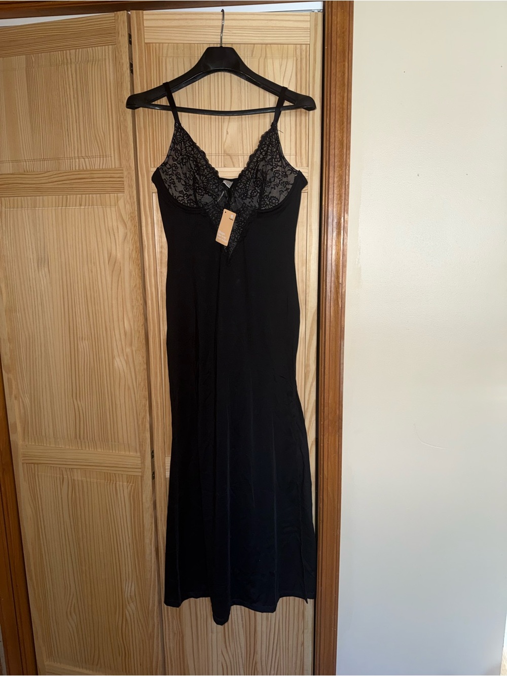 Black Lace-Trim Slip Dress